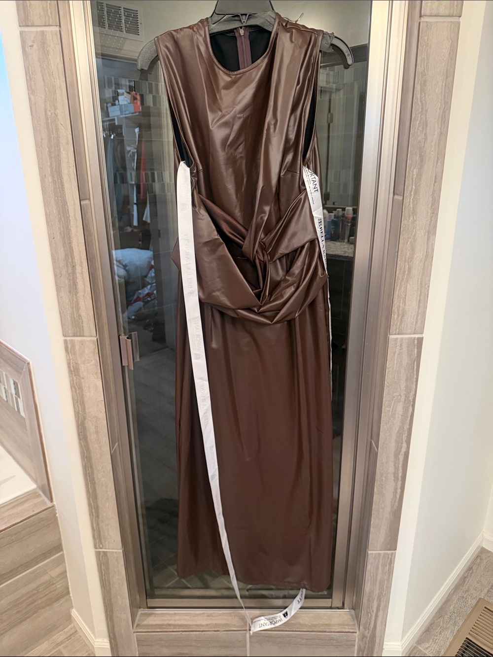 Women’s Brown Maxi Dress with Draped Knot Detail